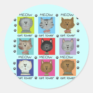 Pegatina Redonda Meow Cat Lover camisetas y regalos