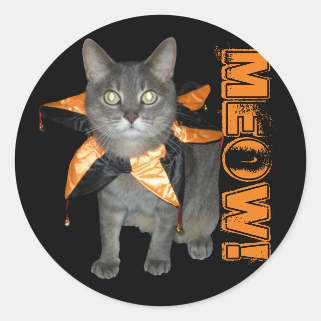 Pegatina Redonda Meow Costume Cat (Anverso)