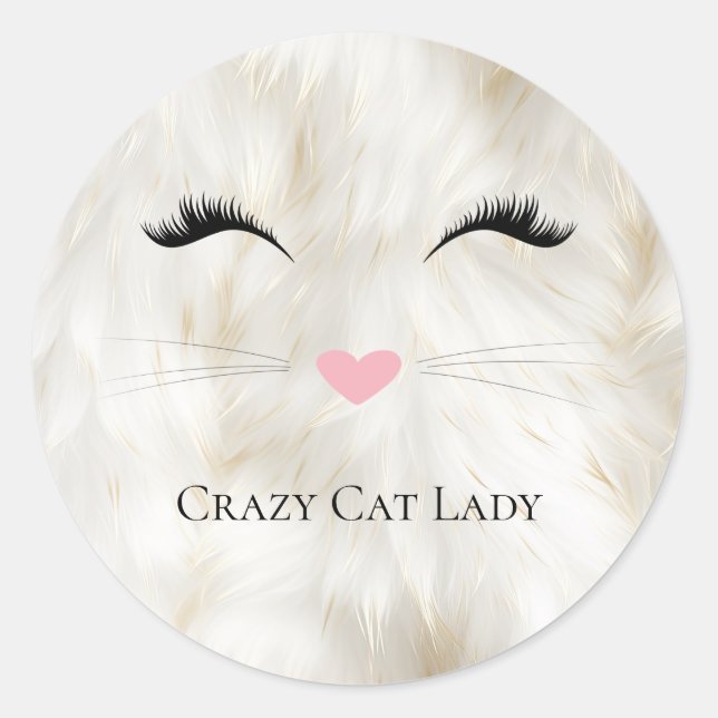 Pegatina Redonda Meow Crazy Cat Lady (Anverso)