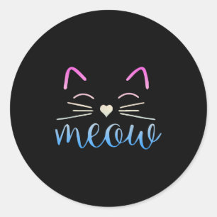 Pegatina Redonda Meow Cute Cat Face Cita Graciosa Para Los Fans De 