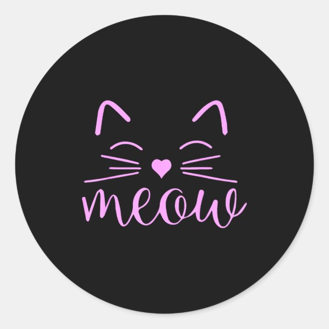 Pegatina Redonda Meow Cute Cat Face Funny Quote For Cat Fans  (Anverso)
