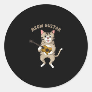 Pegatina Redonda Meow Guitar Cute Cat Tocando Guitarra Graciosas Ki