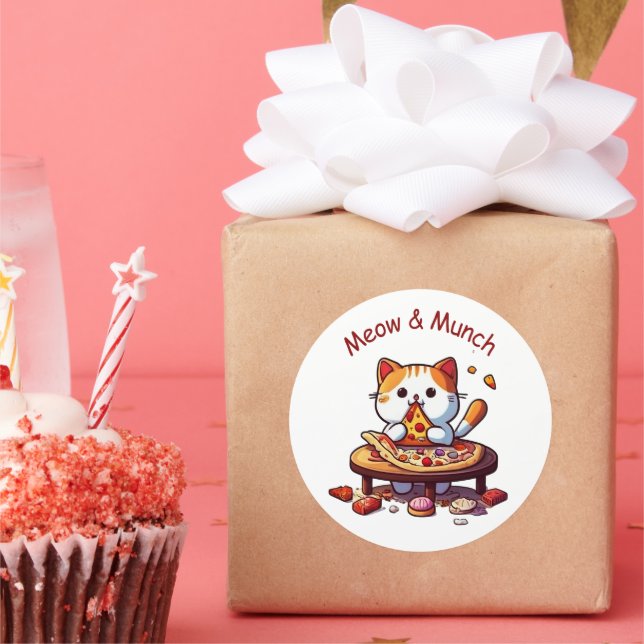 Pegatina Redonda Meow & Munch Cute Pizza Cat Sticker (Fiesta)