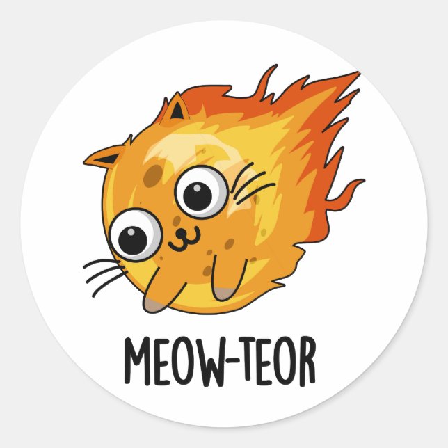 Pegatina Redonda Meow-teor Funny Meteor Pun (Anverso)