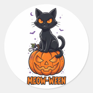 Pegatina Redonda Meow-Ween Gato Negro Halloween