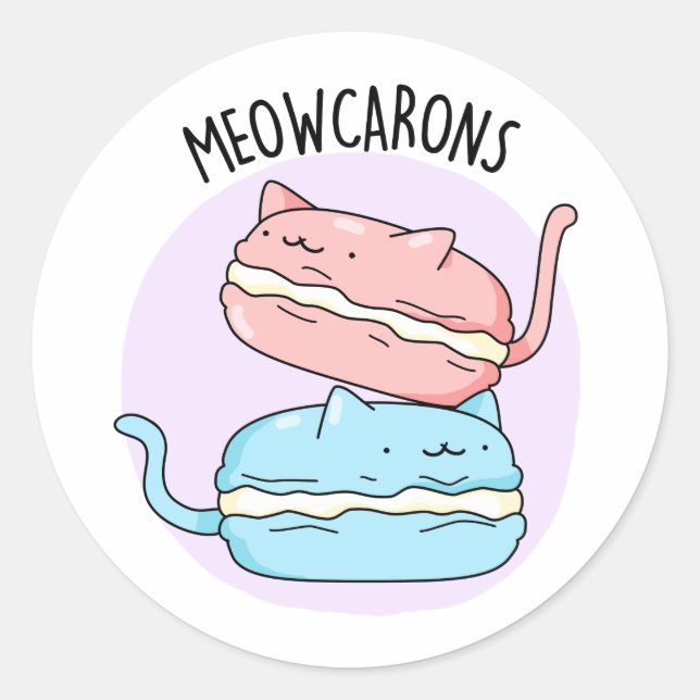 Pegatina Redonda Meowcarons Funny Macaron Pun (Anverso)