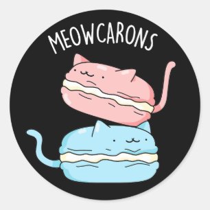 Pegatina Redonda Meowcarons Funny Macaron Pun Dark BG
