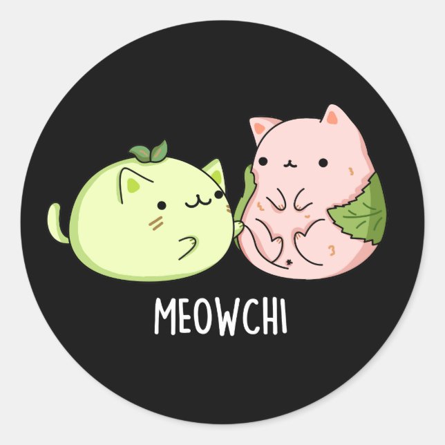 Pegatina Redonda Meowchi Funny Mochi Pun Dark BG (Anverso)
