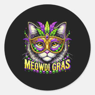 Pegatina Redonda Meowdi Gras Mardi Gras Carnaval Mascota Kitty Meow