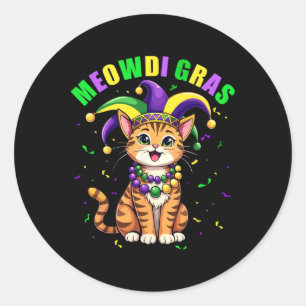 Pegatina Redonda Meowdi Gras Mardi Gras Cat Lover New Orleans Louis