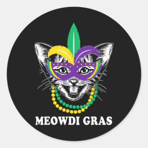 Pegatina Redonda Meowdi Gras Mardi Gras Cat Lover New Orleans Louis