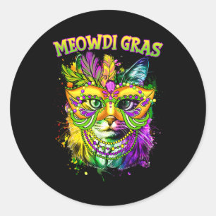 Pegatina Redonda Meowdi Gras Mardi Gras Cat Lover New Orleans Louis