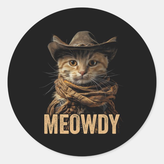 Pegatina Redonda Meowdy Cat Shirt Meowdy Cowboy Country Western (Anverso)