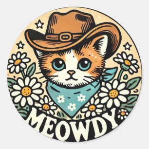Pegatina Redonda Meowdy Cowboy Kitty Cat