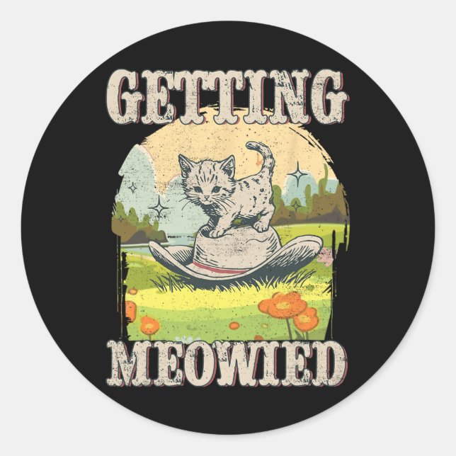 Pegatina Redonda Meowdy Despedida de Soltera Vaquera Vaquero Gato D (Anverso)