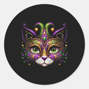 Pegatina Redonda Meowdy Gras Cat Kitten Masquerade Mardi Gras