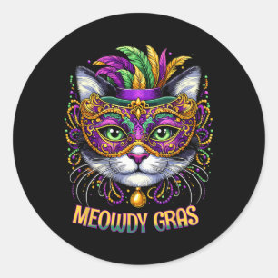 Pegatina Redonda Meowdy Gras Cat Kitten Masquerade Mardi Gras