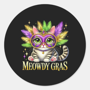 Pegatina Redonda Meowdy Gras Cute Mardi Gras