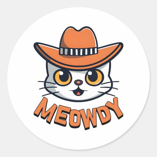 Pegatina Redonda ¡Meowdy! Personalizado de gato de vaca cutáneo (Anverso)