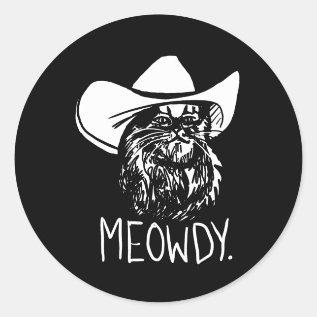 Pegatina Redonda Meowdy Texas Cat Meme (Anverso)