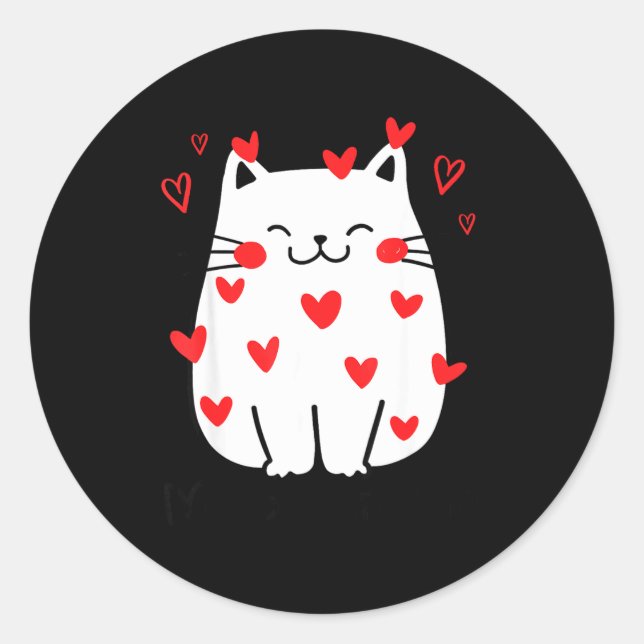 Pegatina Redonda Meowentine Cute Cat Valentines Day Heart Meow Kitt (Anverso)