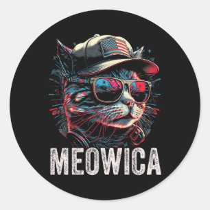 Pegatina Redonda Meowica 4 De Julio Cat Bandera Estadounidense Ee. 