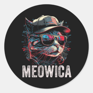 Pegatina Redonda Meowica 4 De Julio Cat Bandera Estadounidense Ee.