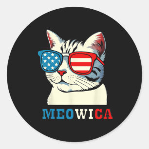 Pegatina Redonda Meowica 4 de julio gafas de sol para gatos bandera