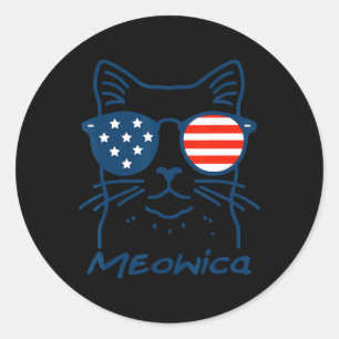 Pegatina Redonda Meowica Eeuu Gato 4 De Julio Funny Patriótico