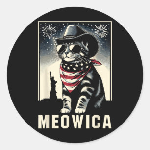 Pegatina Redonda Meowica Usa merica Gato 4 De Julio Divertido Patri