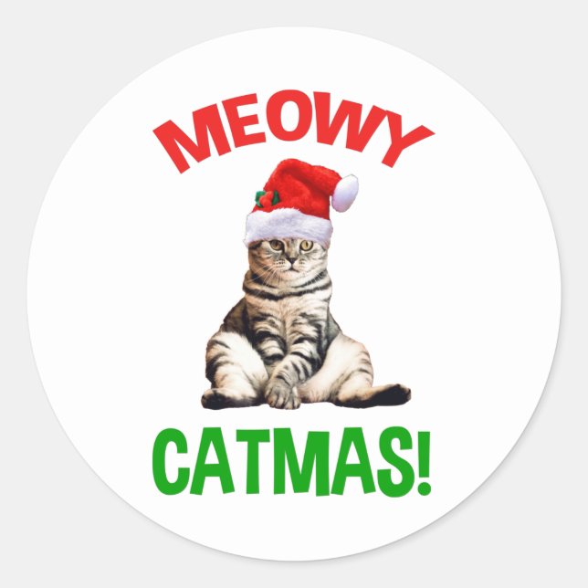 Pegatina Redonda ¡Meowy Catmas! (Anverso)