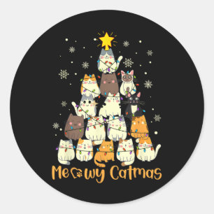 Pegatina Redonda Meowy Catmas Cat Árbol de Navidad Chicas Boys Fu
