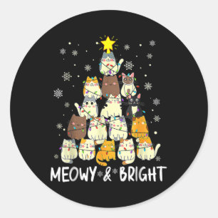 Pegatina Redonda Meowy Catmas Cat Árbol de Navidad Chicas Boys Fu
