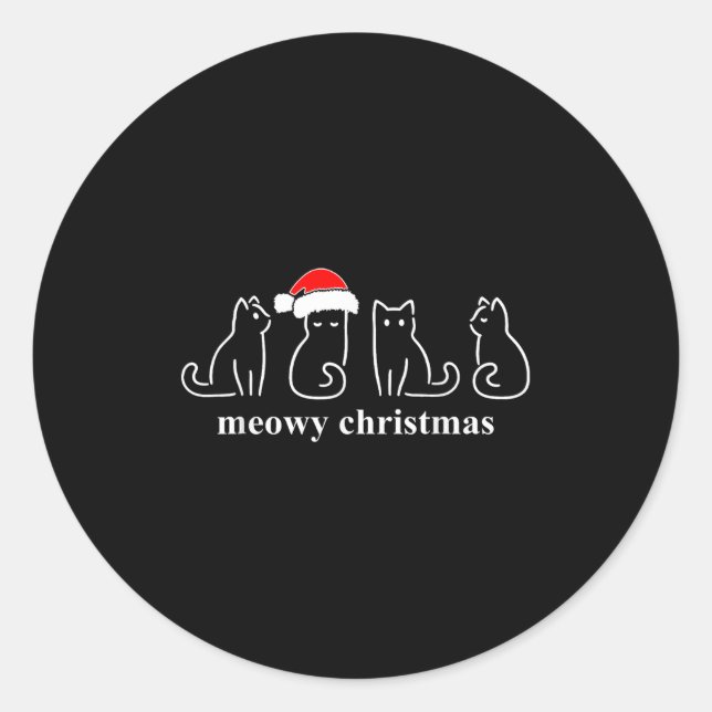 Pegatina Redonda Meowy Catmas Cat Christmas Cute Kitten Cats Santa  (Anverso)