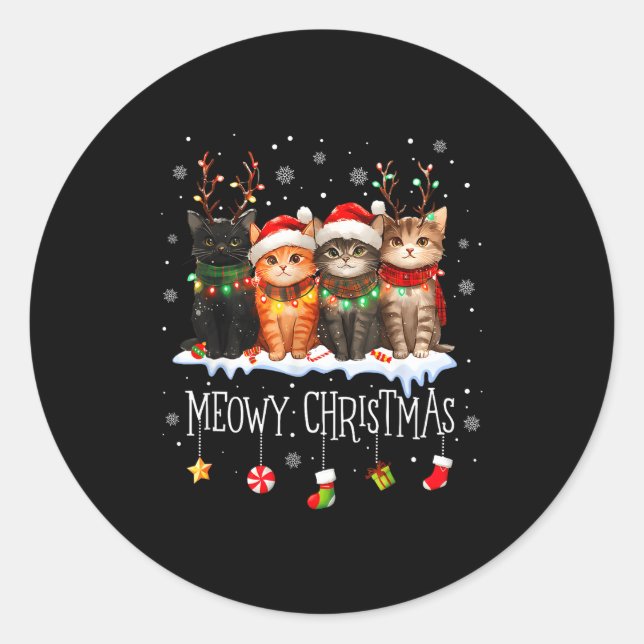Pegatina Redonda Meowy Catmas Cat Christmas Cute Kitten Cats Santa  (Anverso)