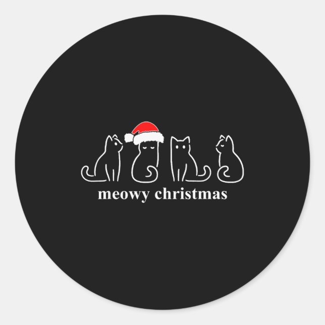 Pegatina Redonda Meowy Catmas Cat Christmas Cute Kitten Cats Santa  (Anverso)