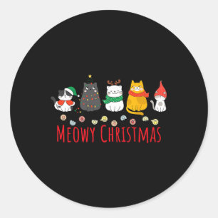 Pegatina Redonda Meowy Catmas Cute Kitten Cat Santa Hat Xmas Holida