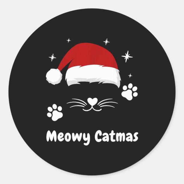 Pegatina Redonda Meowy Catmas Cute Kitten Cats Santa Hat Christmas  (Anverso)