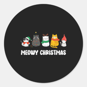 Pegatina Redonda Meowy Catmas Cute Kitten Santa Hat Navidades