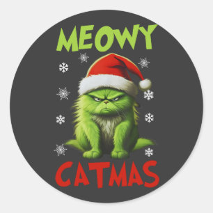 Pegatina Redonda Meowy Catmas Navidades gatos divertidos regala a l