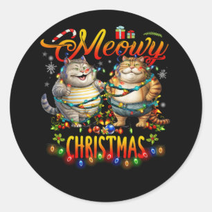 Pegatina Redonda Meowy Catmas Santa Hat Navidad Gato Gato Gato Gato