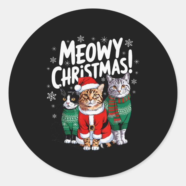 Pegatina Redonda Meowy Christmas Funny Cat Christmas Holiday Xmas S (Anverso)