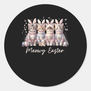 Pegatina Redonda Meowy Easter Happy Easter Bungalow Cats Mujeres Ma