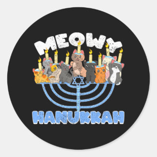 Pegatina Redonda Meowy Hanukkah gatos en Menorah por Hanukkah