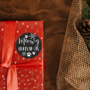 Pegatina Redonda Meowy Navidades CAT Presente, MASCOTA, Personaliza