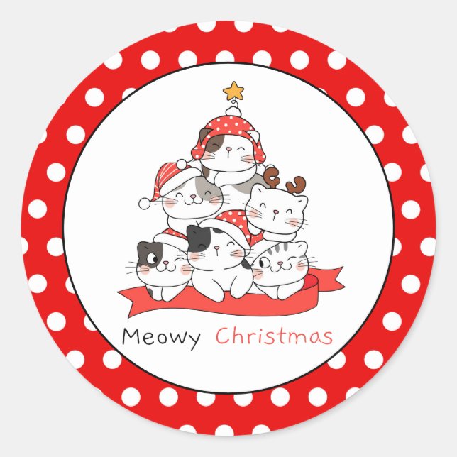 Pegatina Redonda Meowy Navidades Cats (Anverso)