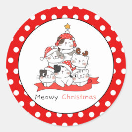 Pegatina Redonda Meowy Navidades Cats