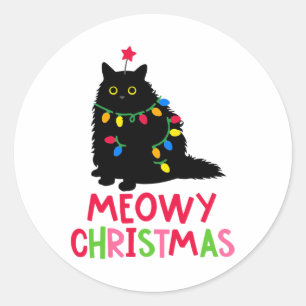 Pegatina Redonda Meowy Navidades Gato Merry Catmas Funny Familia Ga