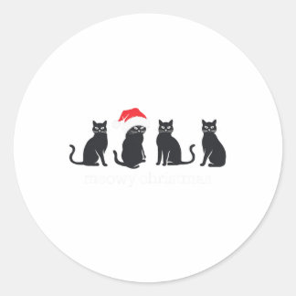 Pegatina Redonda Meowys Navidades Gato negro Sombrero Presente Anim