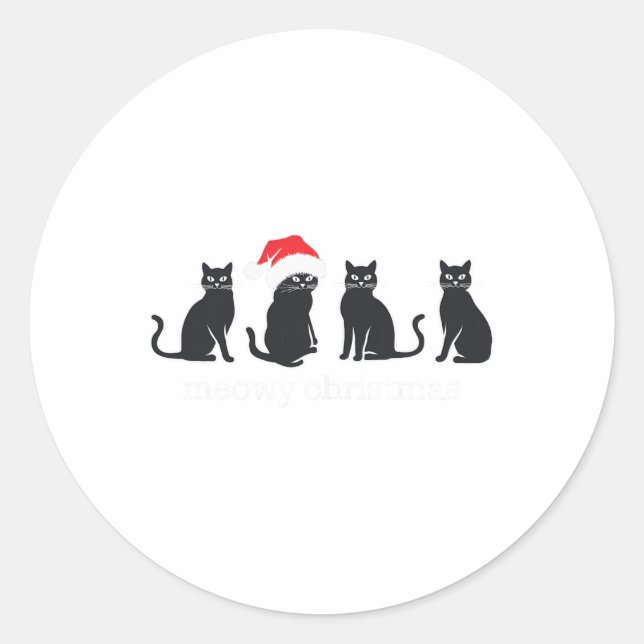 Pegatina Redonda Meowys Navidades Gato negro Sombrero Presente Anim (Anverso)